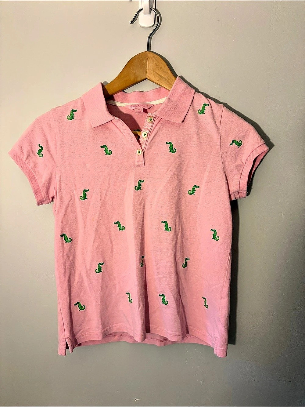 Lilly Pulitzer Girls Pink Green alligator Polo Size 14